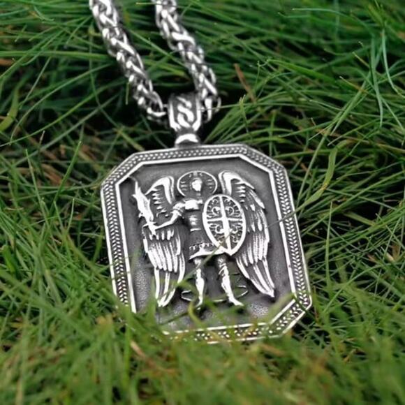 Silver St. Michael Necklace Archangel Christian Catholic Vintage Faith Gift NEW